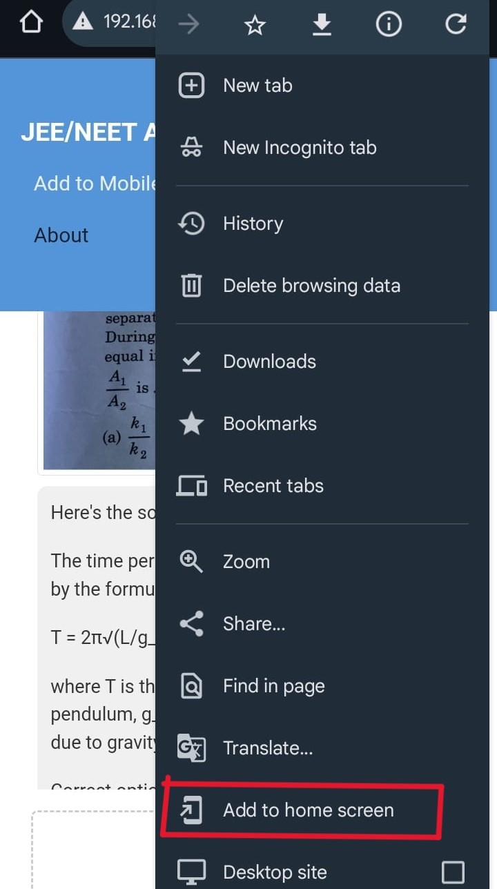 Screen shot of instructions